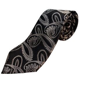 Paul Fredrick Black & Silver Paisley Long Silk Necktie